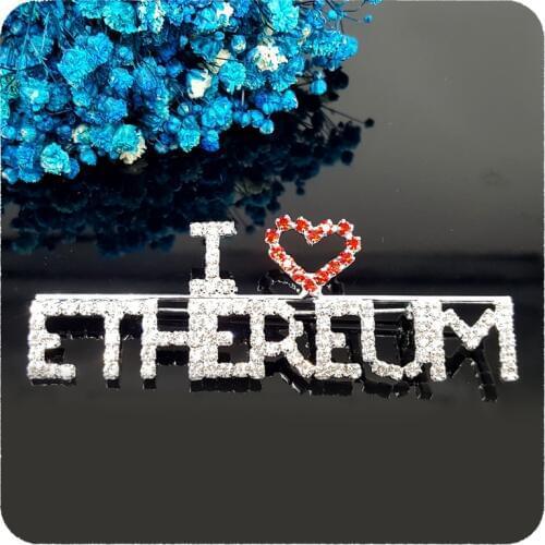 Handmade Blingbling Brooch Gift "I Love ETHEREUM" Word Pin to ETH Fans