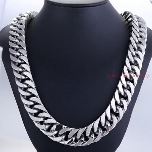 7"-40" High Polished 19MM Huge 316L Stainless Steel Silver Color Cuban Curb Double Link Chain Mens Necklace or Bracelet