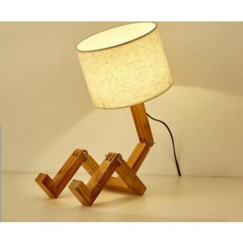 Wood Robot Shape Folding Table Lamps Creative European Fashion Study Bedroom Bedside Linen Lamp Shade desk Light WJB41611