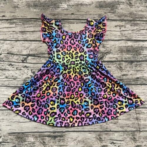 Baby Girls Kids Clothing Children Milk Silk Dress Twirl Knee Length Purple Leopard Pattern Kidwear Short Sleeve