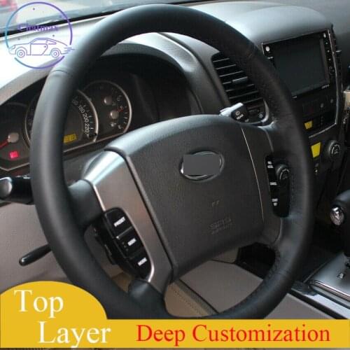 For Kia Sorento 2004-08 Black Leather DIY Hand-stitched Car Steering Wheel Cover Anti-slip fit all season comfort touch design