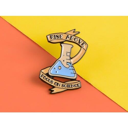 Chemical glass container scale enamel jewelry brooch blue potion bubble letter ribbon medical research shirt lapel pin gift