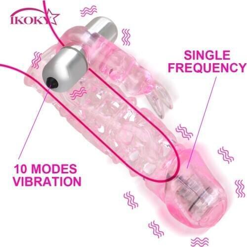 IKOKY Double Vibrators Condom Penis Enlargement Cock Sleeve Reusable Silicone Condoms Sex Tools For Couples Delay Ejaculation