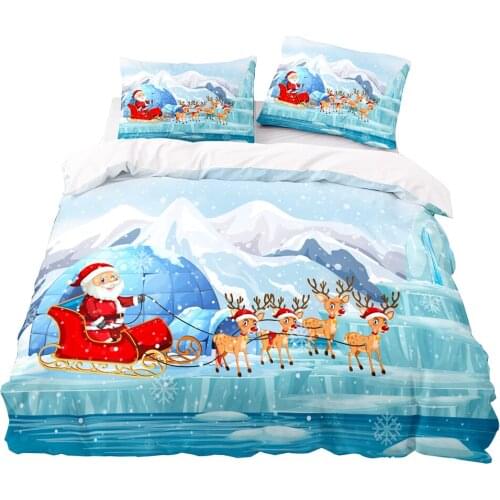 Santa Claus And Reindeer Sleigh Pattern Duvet Cover Set 160x200 With Pillowcase,220x240 Quilt Cover,King Size Bedding Set