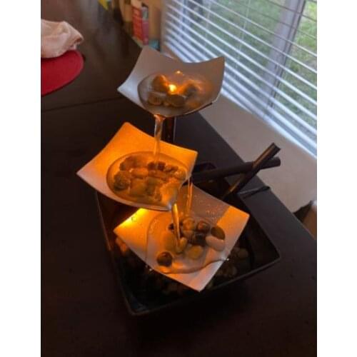 Minimalist 3-Story Fountain Indoor Waterfall Desktop Fountain With Power Switch Automatic Water Pump With Reflective Lighting