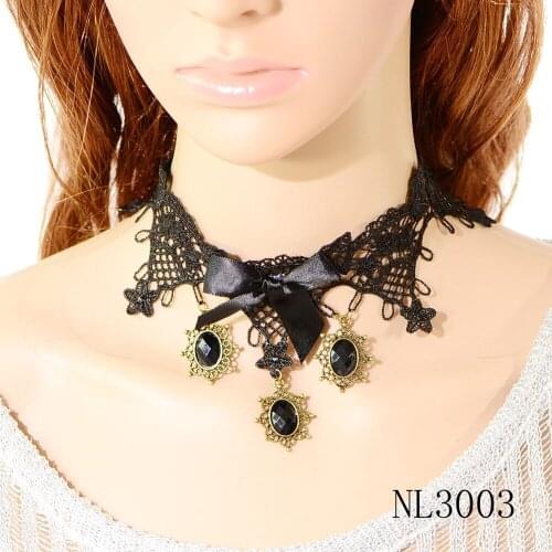 Fashion Black Flower Pendant Necklace for Women Gothic Flower Leaf Lace Collar Choker Jewelry Accessories