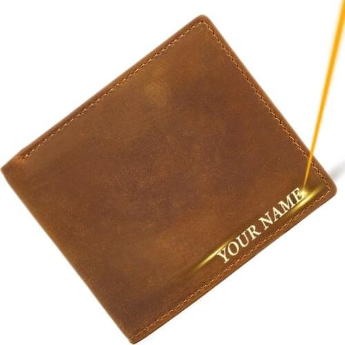 Engraved Name Mens Wallet Cow Genuine Leather Short Clutch Male Purse Rfid ID Card Holder Protection Credit Wallets Customized