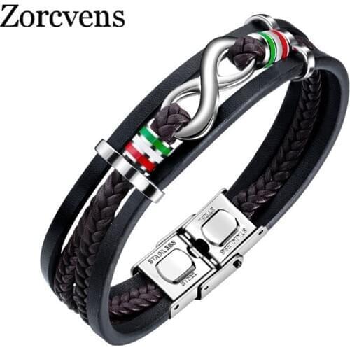 Modyle 2020 New Fashion Stainless Steel Infinity Bracelet Fashion Multi-layer Genuine Leather Bracelet for Men