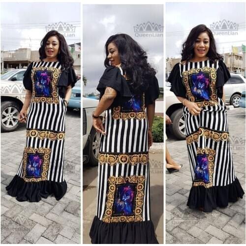 New Fashion Bazin Print Dashiki Yamadou Elastic Sleeve Loose Style Traditional African Dress For Women(CPTW02)