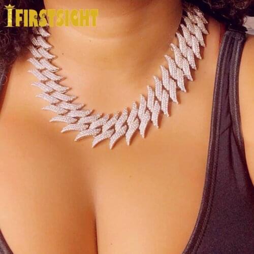 New Big 30MM Box Buckle Thorns Cuban Necklace Gold Silver Color Ice Out Cubic Zirconia Choker Hip Hop Women Men Women Jewelry