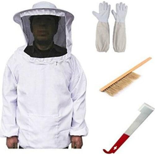 Anti-Bee Coat Anti-Bee Clothing Hat J-Type Hive Tool Brush Bristle Bee Sweeper Sheepskin Gloves Beekeeping Tools bees