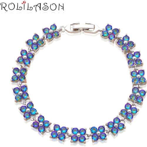 ROLILASON Graceful Bracelets for Ladies Delicate Flower Design Zircon Silver plated Party & Dinner Fashion jewelry TB902