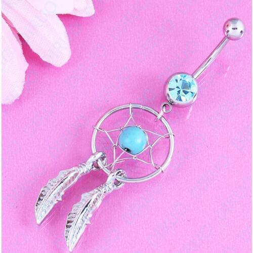 Retail Body Jewelry Crystal Gem Dream Catcher Navel Dangle Belly Barbell Button Bar Ring Body piercing nickel-free