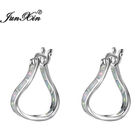 Boho Female Big Wedding Hoop Earrings Unique Irregular Style Fashion White Fire Opal Earrings For Women Bride Jewelry