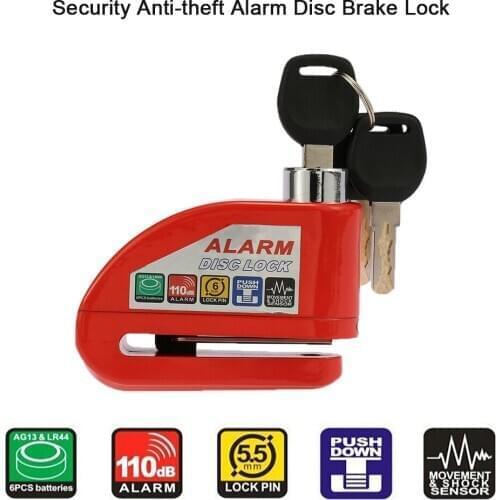Kkmoon metal Red Bicycle Anti-theft Alarm Lockers Motorcycle Scooter Disc Brake Lock Security