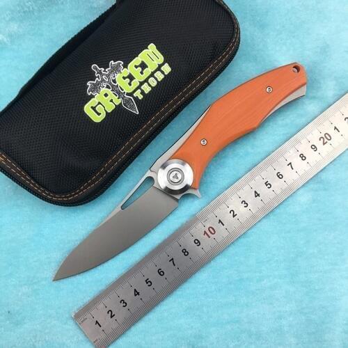 Green thorn made Dark Flipper folding knife D2 blade G10 titanium handle outdoor survival hunting camping fruit knife EDC tools