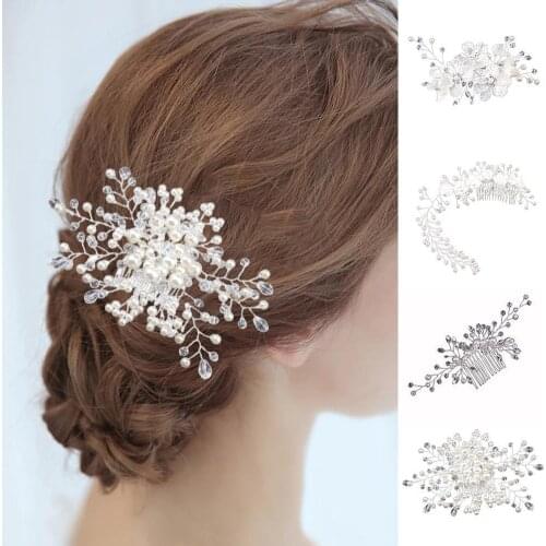 Bridal Crystal Hair Combs Rhinestone Pearl Flowers Handmade Wedding Hair Accessories Headpiece Jewelry For Women Girls