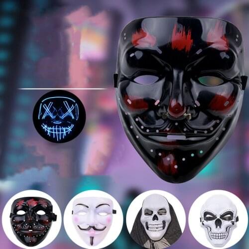 Led Mask Halloween Party Masque Masquerade Masks Neon Mask Light Glow In The Dark Mascara Horror Maska Glowing Masker Purge