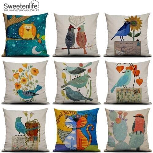 Sweetenlife 20in x 20in Decorative Cushion Covers Cartoon Animals Decorative Cushion Covers Linen Material Cushion For Chair