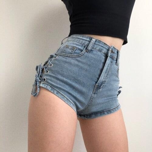 TVVOVVIN Drawstring High Waist Summer Slim Skinny Stretch Hot Mini Denim Sexy Booty Shorts Women Short Feminino Boho Strapon 8ZC