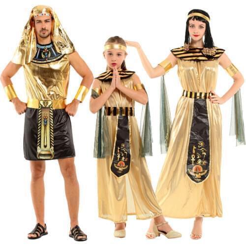 Umorden Halloween Costumes Women Cleopatra Men Pharaoh Costume Girls Egyptian Princess Cosplay Purim Carnival Fancy Dress Gold