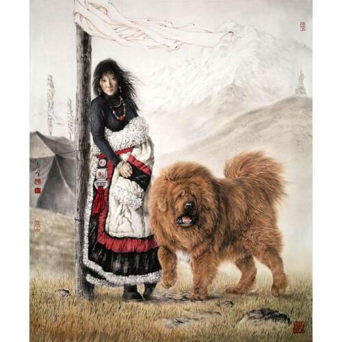 Oneroom The grassland in Tibetan Mastiff Needlework,DIY DMC people Cross stitch,For Embroidery kits,Cross-Stitching Crafts