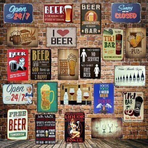 [ WellCraft ] I LOVE FREE BEER bar STYLE Vintage TIKI BAR OPEN Metal Signs Wall Plaque Custom Painting Antique Pub Decor LT-1708