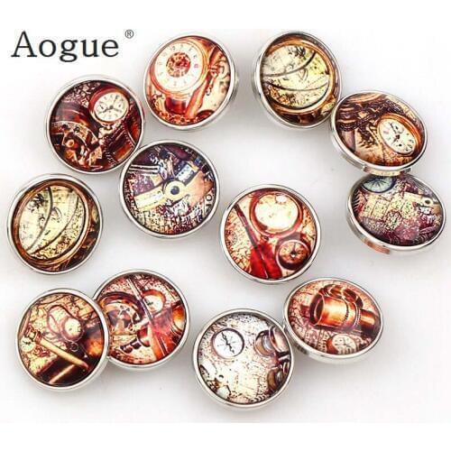 Factory 12pcs High Quality 18mm Mixed Style Maps Ship Glass Metal Snaps buttons DIY Snap Charms Jewelry Bracelet&Bangle