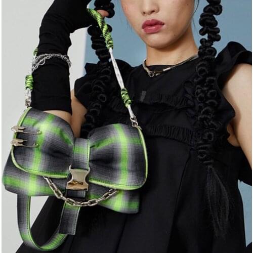 Green plaid Bag For Women 2021 Summer Bow Armpit Bag Lady Shoulder Handbags Female Solid Color Tote Soft Travel Hand Bag Purse