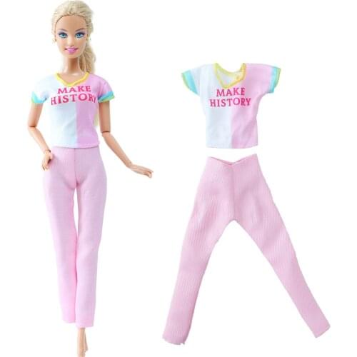 BJDBUS Handmade 1 Set Pink Outfit Blouses Tops T-Shirt Trousers Pants Clothing Clothes Accessories for Barbie Doll Kids Toy Gift