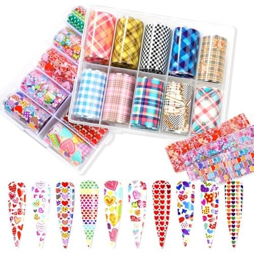 10 Rolls/Box Nail Foil Paper Transfer Nail Stickers Flower Lattice Lace Butterfly Slide Wraps Decal Nails Decorations Designer