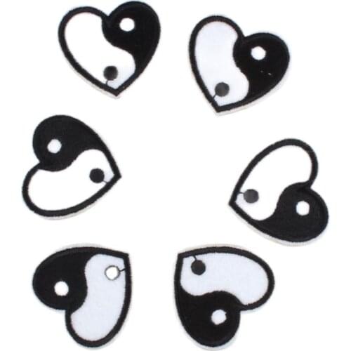 10pcs Embroidered Black White Heart Patches Iron On Garments Badge DIY Fabric Appliques For Backpack Jeans Coats Shoes Shirts