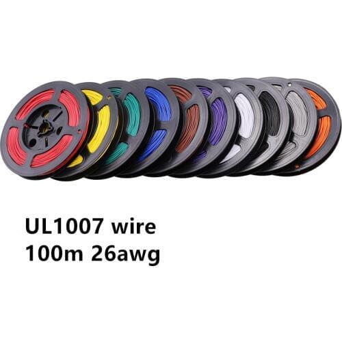 100M/lot 328ft UL1007 26 AWG Flexible Stranded Cable Copper Wire 10 colors Electrical Wires Cables For DIY