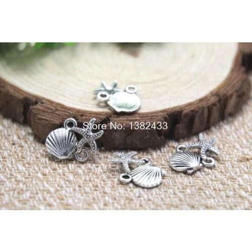 40pcs-- Antique Tibetan Silver Seashell and Starfish pendants/charms 14x18mm