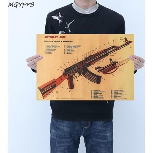 AK47 Structure Diagram Kraft Paper Poster Wall Sticker Decoration Picture Household Goods Gift