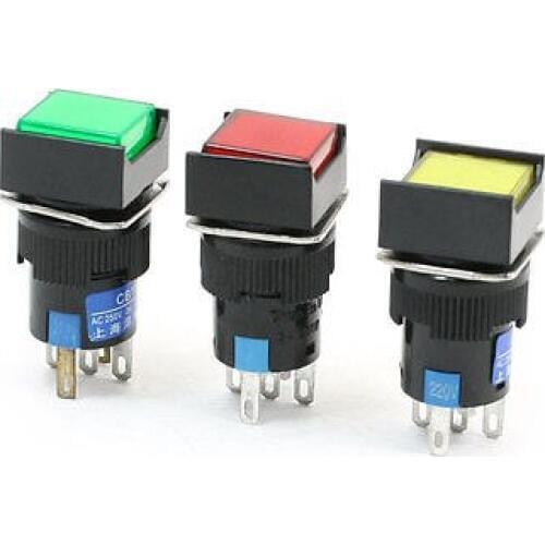 Latching NO NC LED Illuminated Light Square Pushbutton Switch AC 220V