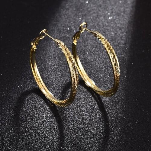 BRAVEKISS 3 Layers Of Water Ripples Gold color Design Hoop Earrings for Women Fashion Earring Jewelry Dating Party Gift BUE0692
