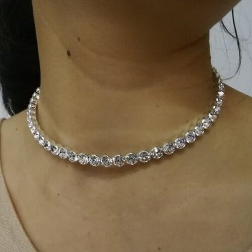 1 Row Big Crystal Chokers Necklaces Silver Plated Necklace Jewelry Women Wedding Fashion Crystal Choker Rhinestone Collar