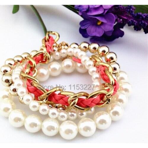 Euro style All match multi layers weaved fake pearl bracelet wholesale