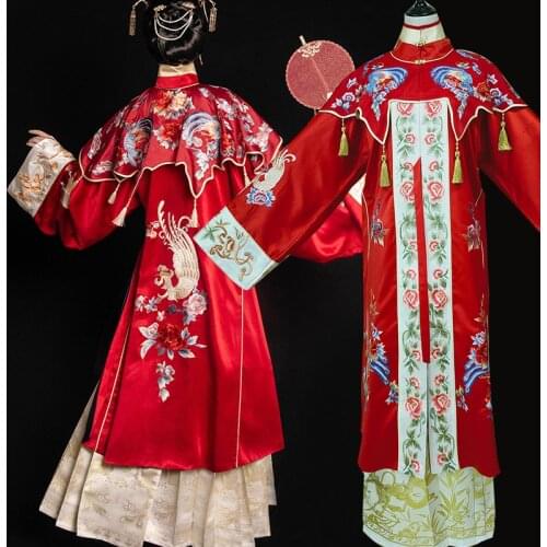 Ancient Chinese Ming Dynasty Red Bride Wedding Hanfu High Quality Delicate Embroidery Hanfu for Ten Miles of Red Dowry