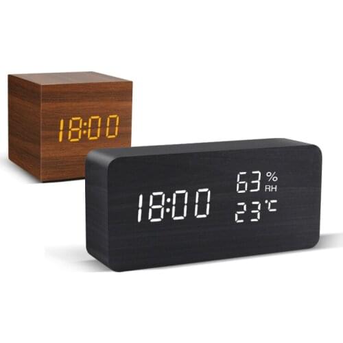 Alarm Clock LED Wooden Watch Table Voice Control Digital Wood Despertador USB/AAA Powered Electronic Desktop Clocks