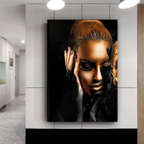 Black Gold Nude African Art Woman Oil Painting on Canvas Cuadros Posters and Prints Scandinavian Wall Picture for Living Room