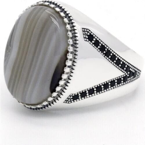 Onyx Ring for Men Classic 925 Sterling Silver Natural Gemstone with Black CZ Original Rings Turkish Elegant Jewelry Male Gift