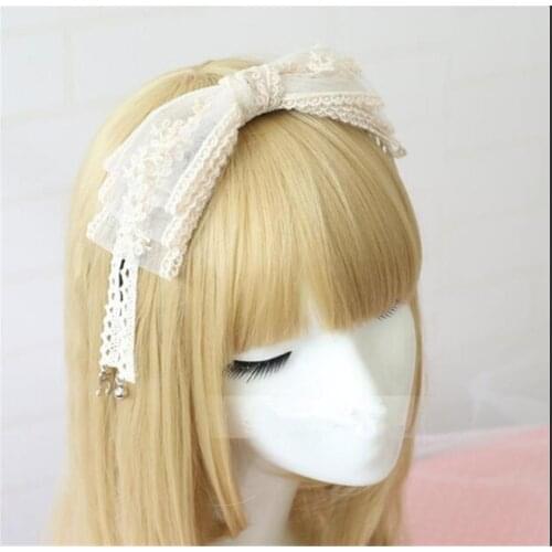 Lace Bow Ribbon Hairpin Handmade Hair Accessories Lolita Cosplay Femal Sweet Headwear B547