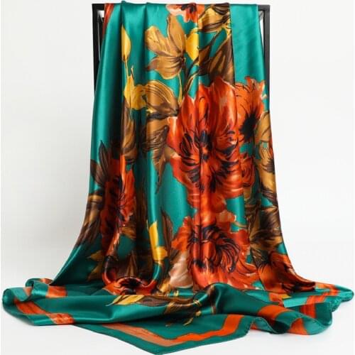 Square Scarf For Women Headscarf New Painting Print Silk Shawl Satin Hijab Retro Head Wraps Hair Band Neckerchief Female Bandana
