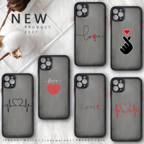Couples Love Heart Lovers Phone Case Matte Transparent for iphone 11 12 pro mini XS XR X max 7 8 plus TPU Mobile bags coque