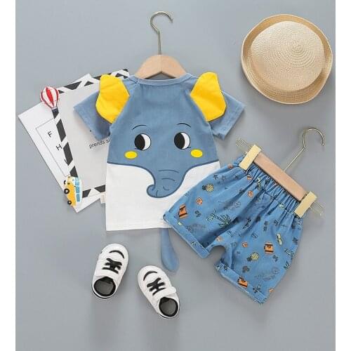 Summer New Children Clothing Elephant Cartoon Kids Clothing Sets Print T-Shirt+Shorts Baby Boys Clothes O-neck Clothing for Boys