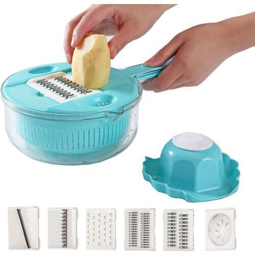 Vegetable Cutter and Shredder Fruit Cheese Grater Vegetables Slicer with Drain Basket Multifunctional Potato Carrot Peeler Tool