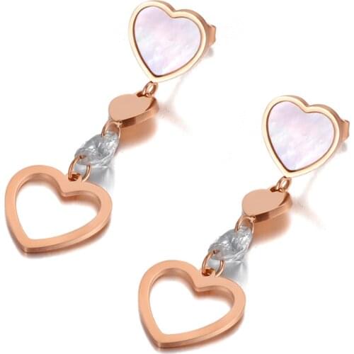 Fashion Stainless Steel Love Heart Dangle Earrings For Women Bohemia Crystal & Shell Party Earrings Jewelry E20056