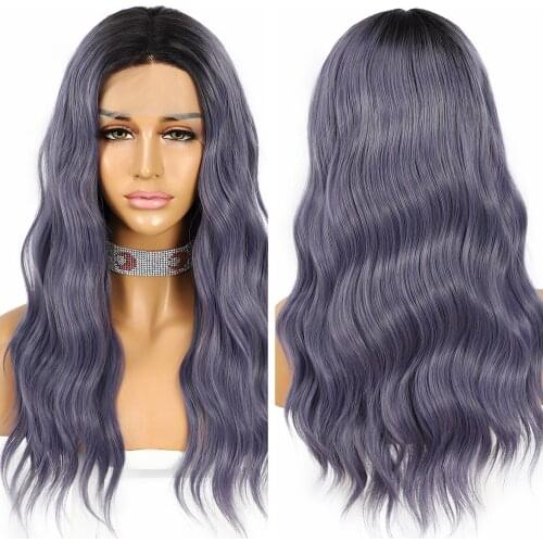 Ombre Blue Synthetic Lace Wigs Short Wave T Middle-Parting Wig Party Cosplay Daily for Women Wear Heat Resistant Fiber Celebrity